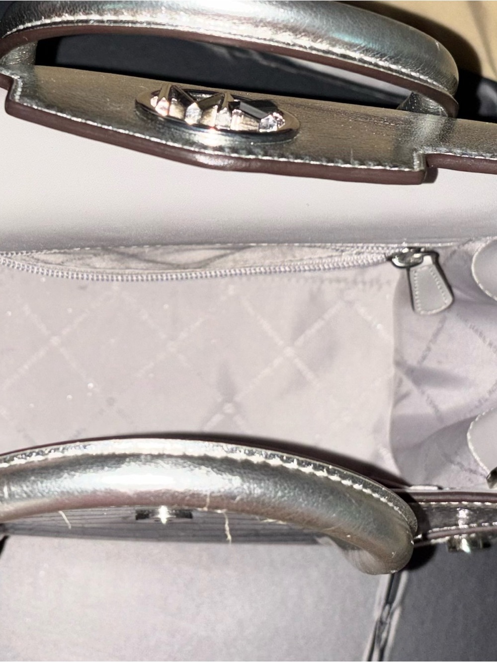 Michael Kors Metallic Silver Croc-Embossed Satchel 8x11 - Picture 11 of 13